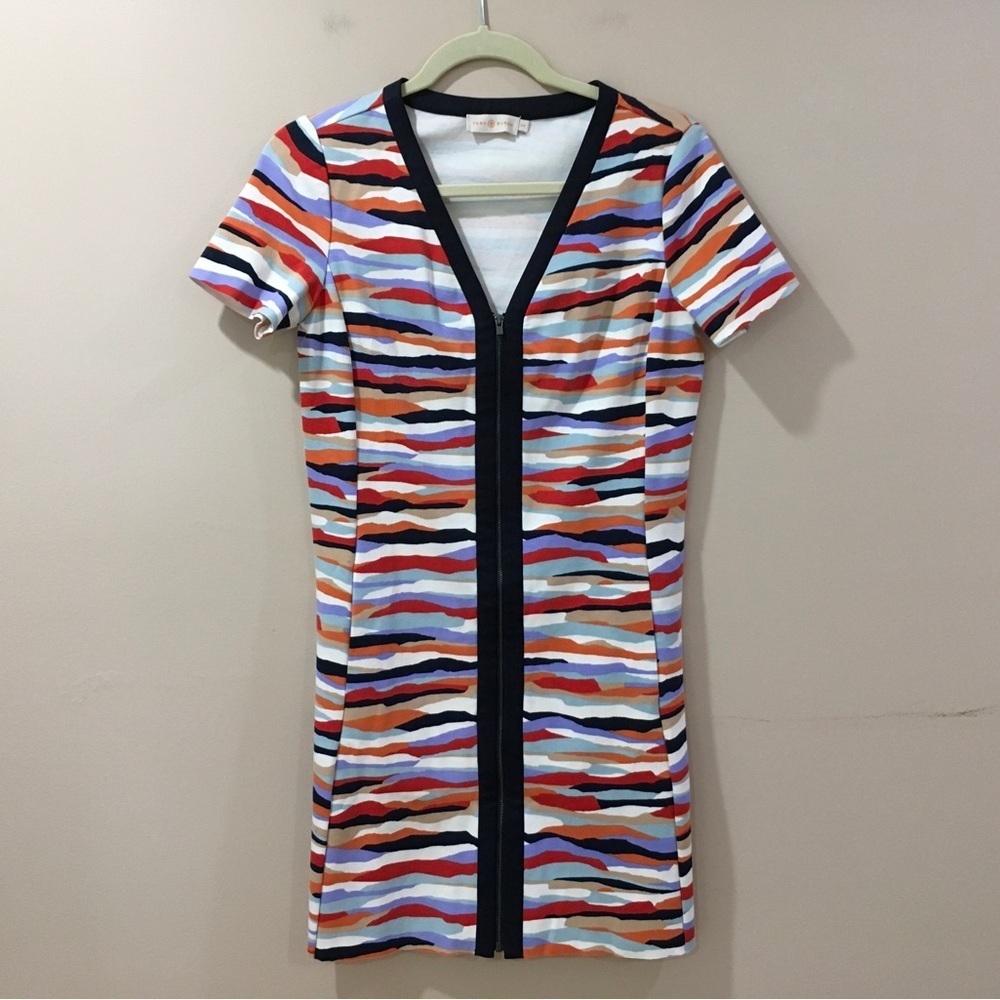 TORY BURCH Vienna Camo Stretch Front Zipper Shift Dress Multicolor Size S Womens